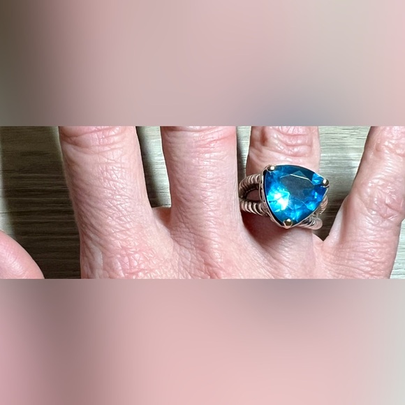 Vintage Designer DS ID Sterling Silver & 18K Gold Blue Topaz Ring, Size 6.5 - Picture 8 of 11